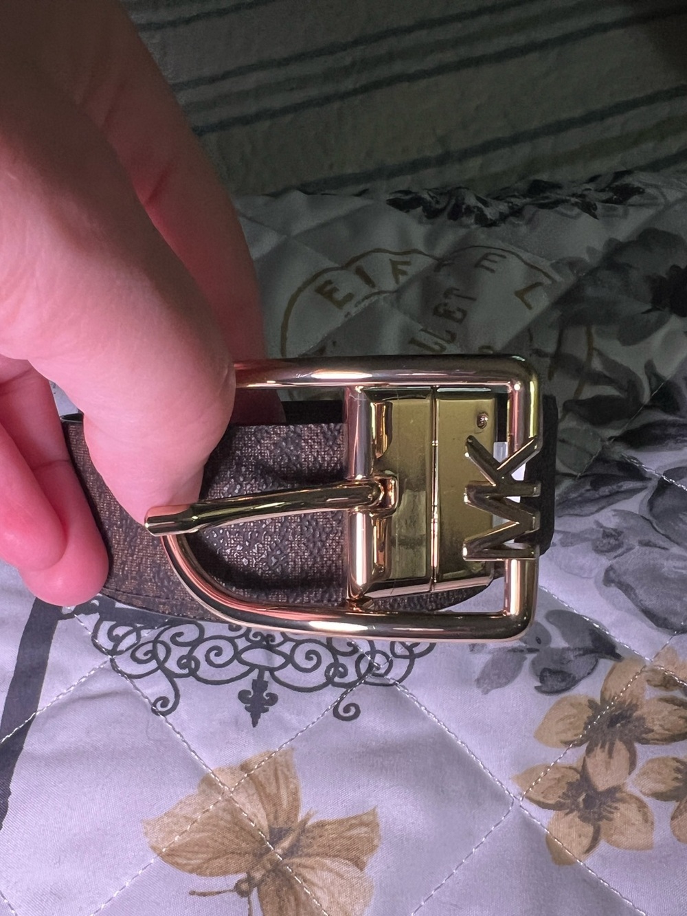 Michael Kors Brown Logo Belt with Reversible Gold Tone MK Buckle